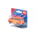 Vehículo de bomberos de juguete VW T5 de Siku en miniatura metálica con enganche de remolque.
