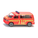 Vehículo de juguete de bomberos VW T5 de Siku con carrocería metálica y enganche para remolque