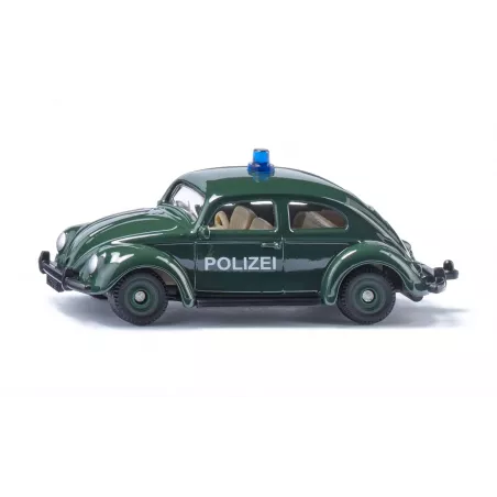 Coche de policía de juguete VW Beetle clásico de Siku en color verde oscuro con neumáticos de goma.