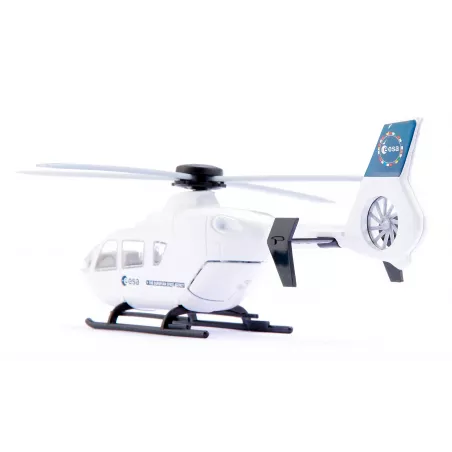 Helicóptero de juguete oficial de la ESA a escala Siku para misiones de rescate y exploración espacial.