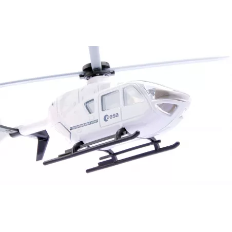Helicóptero de juguete oficial de la ESA a escala Siku para misiones de rescate y exploración espacial.