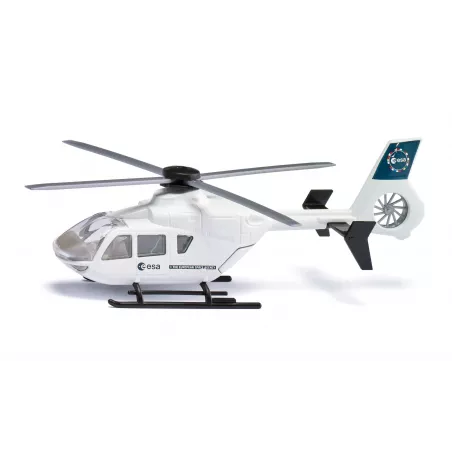 Helicóptero de juguete oficial de la ESA a escala de Siku para misiones de rescate.