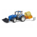 Tractor de juguete New Holland T5.120 Bruder a escala 1:16 con cargador frontal, horquillas y caja