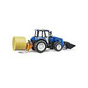 Tractor de juguete Bruder New Holland T5.120 escala 1:16 con cargador frontal, caja de carga y horquillas
