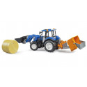 Tractor de juguete Bruder New Holland T5.120 escala 1:16 con cargador frontal, caja de carga y horquillas