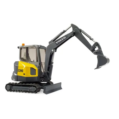 Excavadora compacta de juguete Volvo ECR40 de Bruder con brazo articulado y cabina giratoria.