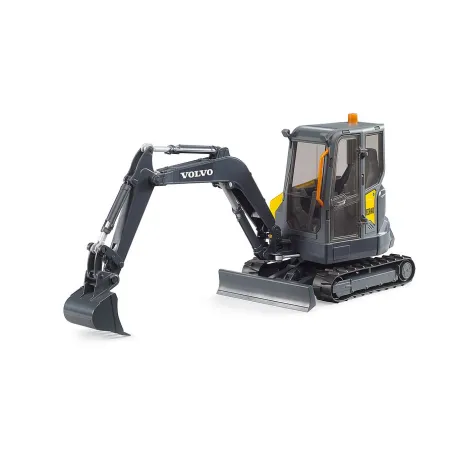 Excavadora compacta de juguete Volvo ECR40 de Bruder con brazo articulado y cabina giratoria.