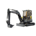 Excavadora compacta de juguete Volvo ECR40 de Bruder con brazo articulado y cabina giratoria.