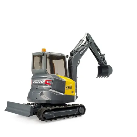 Excavadora compacta de juguete Volvo ECR40 de Bruder con brazo articulado y cabina giratoria.