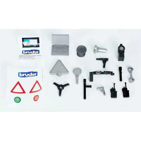 Set de piezas pequeñas de policía de juguete Bruder con accesorios de patrulla.