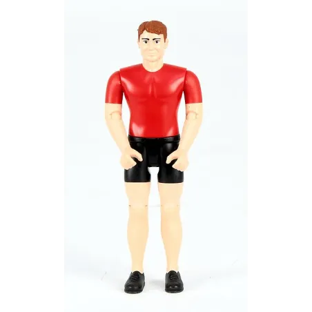 Figura articulada de hombre con camiseta roja a escala 1:16 compatible con vehículos Bruder.
