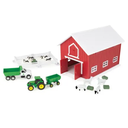 Set de granja de juguete John Deere de 24 piezas a escala 1:64 con tractores y accesorios de Britains.