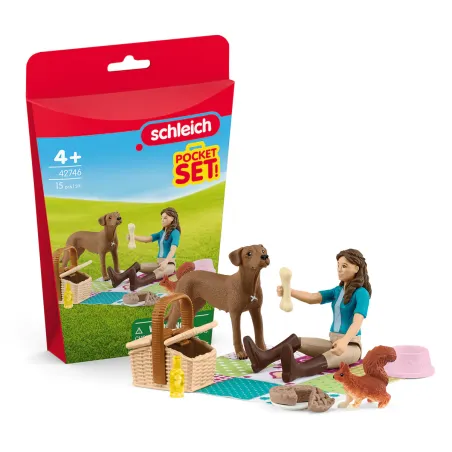 Set de juguete Pícnic con Lisa de Schleich con figuras de Lisa, perro rodesiano, ardilla y accesorios de pícnic.