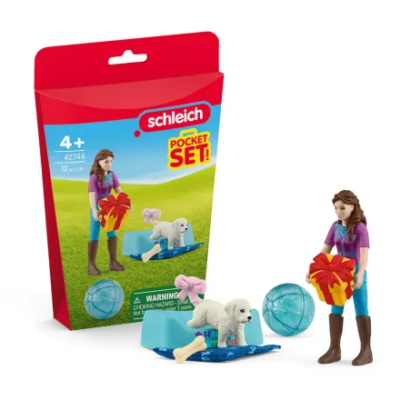 Set de juguete Fiesta de cumpleaños con Lisa de Schleich con figura de niña y cachorro.