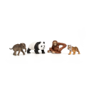 Set de iniciación Asia de Schleich con figuras de león, cebra, cría de elefante y cachorro de chimpancé.