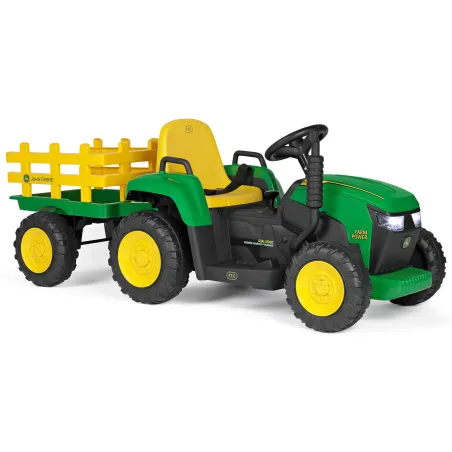 Tractor infantil John Deere Farm Power de diseño robusto para juego al aire libre.