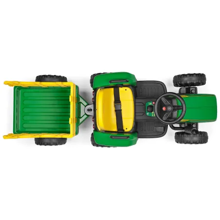 Tractor infantil John Deere Farm Power de diseño robusto para juego al aire libre.