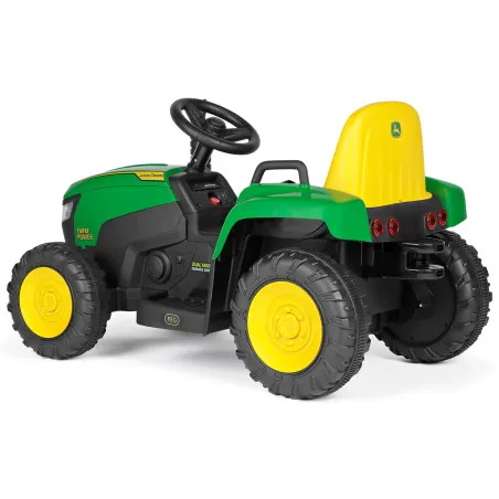 Tractor infantil John Deere Farm Power de diseño robusto para juego al aire libre.