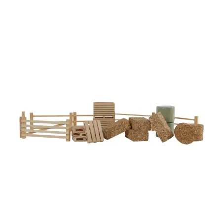 Set de 19 accesorios de granja a escala 1:32 con cercas, pacas de paja y palés para maquetas agrícolas.