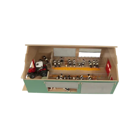 Cobertizo para vacas de juguete en madera a escala 1:32 con techo desmontable.