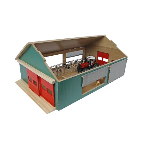 Cobertizo para vacas de juguete en madera a escala 1:32 con techo desmontable.