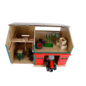Taller de granja de madera a escala 1:32 con grúa puente funcional y techo abatible para tractores de juguete.