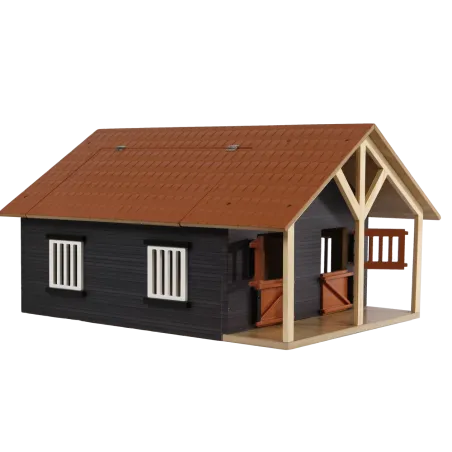 Establo de madera de juguete Kids Globe a escala 1:24 con dos compartimentos y techo abatible para caballos.
