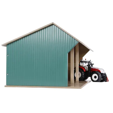 Cobertizo de juguete de madera para tractores con techo abatible