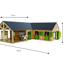 Establo de esquina de madera Kids Globe a escala 1:24 con 3 boxes para caballos de juguete Schleich.