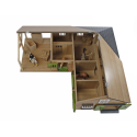 Establo de esquina de madera Kids Globe a escala 1:24 con 3 boxes para caballos de juguete Schleich.