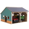 Hangar de juguete para dos tractores a escala 1:16 con acabado de piedra