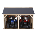Hangar de juguete para dos tractores a escala 1:16 con acabado de piedra