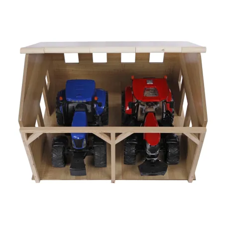 Hangar de juguete para dos tractores a escala 1:16 con acabado de piedra