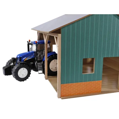 Hangar de juguete para dos tractores a escala 1:16 con acabado de piedra