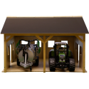 Hangar de juguete para dos tractores a escala 1:16 con acabado de piedra