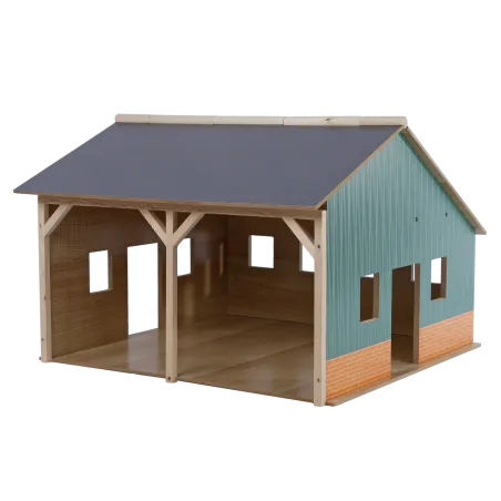 Hangar de juguete para dos tractores a escala 1:16 con acabado de piedra