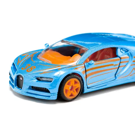 Coche de juguete Bugatti Chiron en miniatura de metal con puertas que se abren