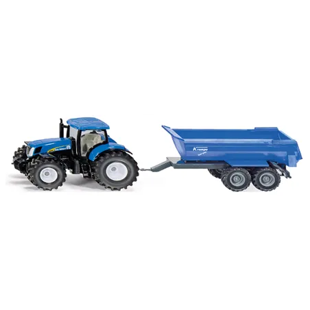 Tractor New Holland a escala 1:50 con remolque basculante Krampe de metal Siku
