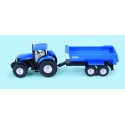 Tractor de juguete New Holland a escala 1:50 con remolque basculante Krampe de metal.