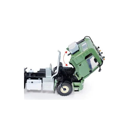 Camión a escala MAN TGS 18.510 4x4 verde de metal y plástico con cabina abatible