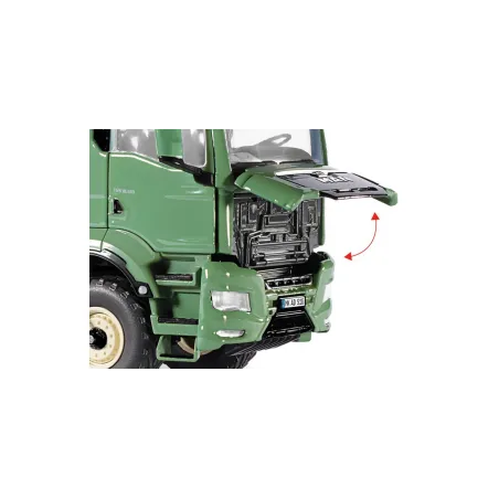 Camión a escala MAN TGS 18.510 4x4 verde de metal y plástico con cabina abatible
