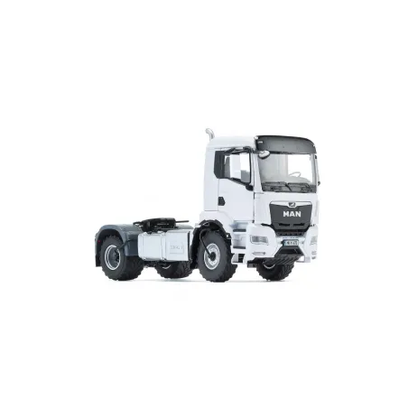 Réplica a escala 1:32 del camión MAN TGS 18.510 4x4 BL blanco en metal y plástico para coleccionistas.