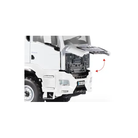 Camión en miniatura MAN TGS 18.510 4x4 BL blanco a escala 1:32, modelo de colección en metal y plástico.