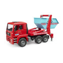 Camión de juguete MAN TGA Bruder escala 1:16 con contenedor basculante desmontable.