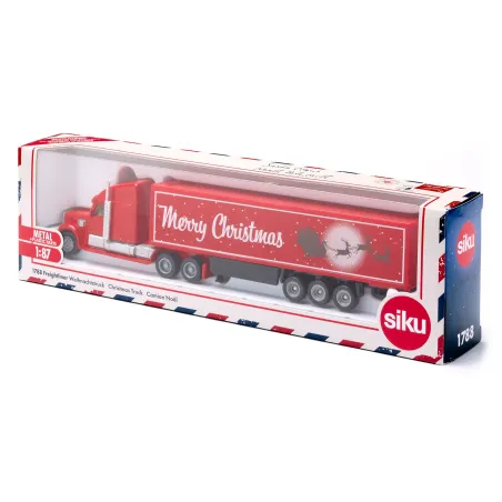 Camión navideño Freightliner SIKU escala 1:87 rojo con detalles cromados y motivos festivos de colección