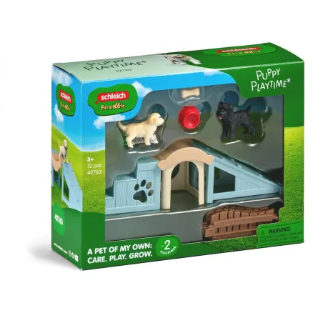 Parque de juegos Schleich Hora de aventuras para cachorros con figuras de perritos, rampa y obstáculos.