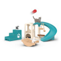 Parque de juegos interactivo para gatos Schleich con rampa móvil y tejado balancín.