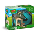 Parque de juegos interactivo para gatos de Schleich con rampa y tejado balancín.