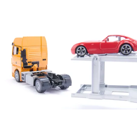 Camión portacoches MAN Siku a escala 1:50 de metal fundido con plataforma de doble piso