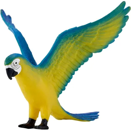 Figura decorativa de loro guacamayo azul pintada a mano con detalles realistas para decoración tropical.